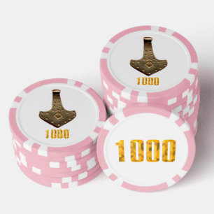 Lot De Jeton De Poker Gold Thor Hammer blanc rose 1K puce de poker rayé