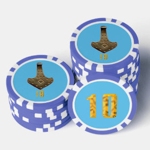 Lot De Jeton De Poker Gold Thor Hammer bleu bleu 10 puce de poker rayé