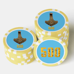 Lot De Jeton De Poker Gold Thor Hammer bleu jaune 500 bande puce de poke