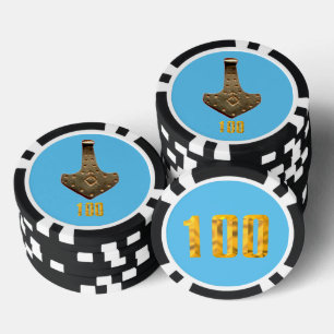 Lot De Jeton De Poker Gold Thor Hammer bleu noir 100 puce de poker rayé