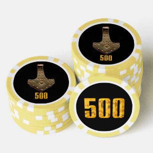 Lot De Jeton De Poker Gold Thor Hammer noir jaune 500 bande puce de poke