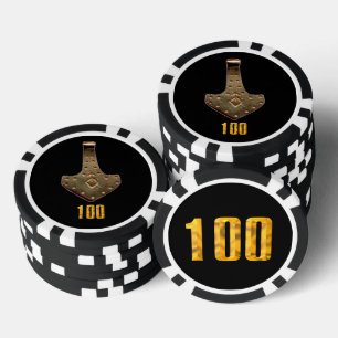 Lot De Jeton De Poker Gold Thor Hammer noir noir noir 100 bande puce de