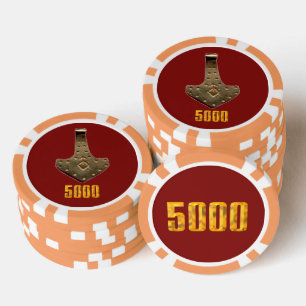 Lot De Jeton De Poker Gold Thor Hammer rouge orange 5000 puce de poker s