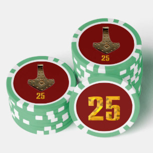 Lot De Jeton De Poker Gold Thor Hammer rouge vert 25 puce de poker rayé