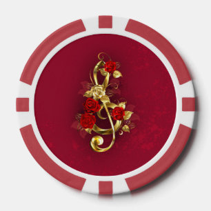Lot De Jeton De Poker Golden Treble Clef avec fleurs Roses