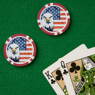 Lot De Jeton De Poker Grunge Style Design Aigle sur drapeau américain