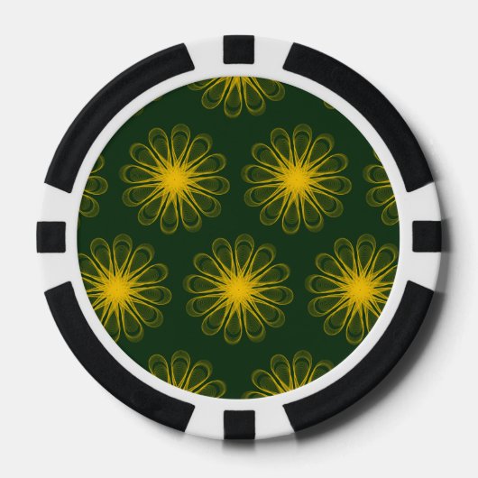 Lot De Jeton De Poker Guilloche Fleurs vert foncé jaune (Recto)