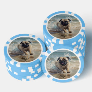 Lot De Jeton De Poker Happy Pug à la Plage personnalisable