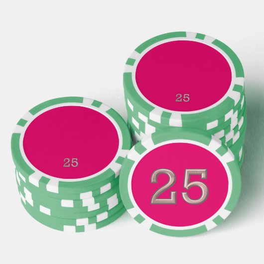 Lot De Jeton De Poker Hot rose vert 25 puce de poker rayé (Empiler)