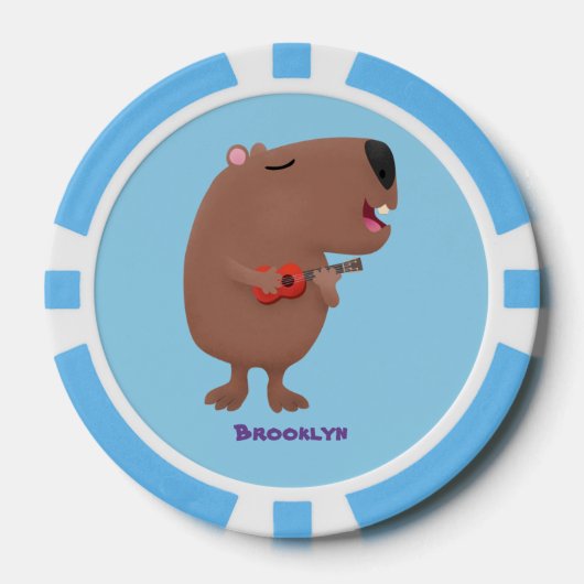 Lot De Jeton De Poker Illustration de dessin animé de capybara ukulele (Recto)