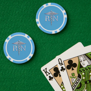 Lot De Jeton De Poker Infirmière diplômée IR Caducée sur fond bleu paste