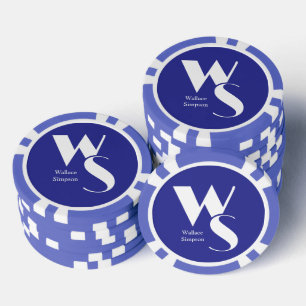 Lot De Jeton De Poker Initiales Monogrammées Nom Jeux de Table Bleu Blan