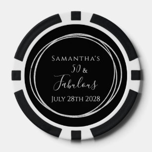 Lot De Jeton De Poker Invitation Anniversaire 50 Ans Noir Argent 50 et F