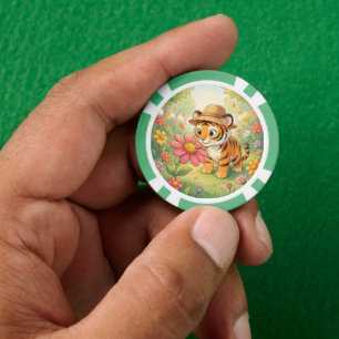 Lot De Jeton De Poker Jeune tigre mignon avec chapeau dans le jardin