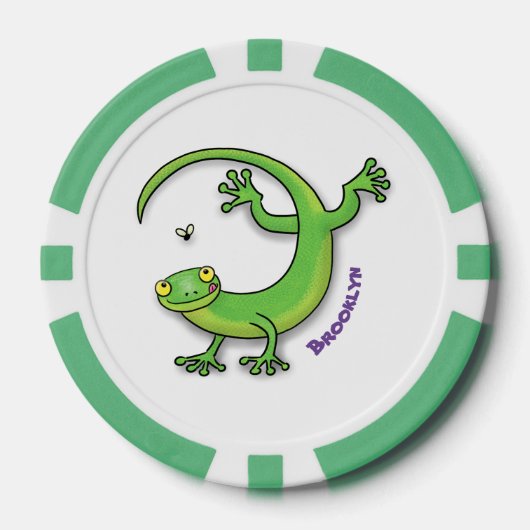Lot De Jeton De Poker Joli gecko vert salutations avec dessin animé (Recto)