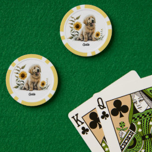 Lot De Jeton De Poker Joli Golden Retriever avec Tournesols