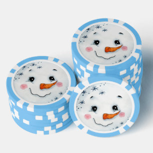 Lot De Jeton De Poker Joli Noël Vacances Aquarelle Snowman visage