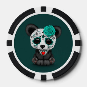 Lot De Jeton De Poker Jour bleu du Panda crâne de sucre mort sur Turquoi