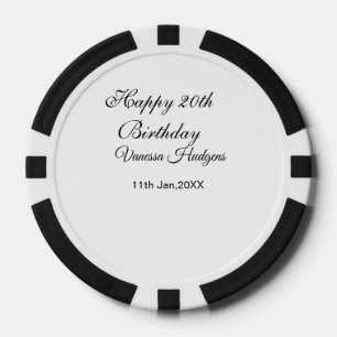 Lot De Jeton De Poker Joyeux 20e anniversaire nom date simple minimal