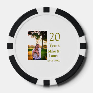 Lot De Jeton De Poker Joyeux 20e anniversaire nom du couple date or