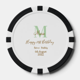 Lot De Jeton De Poker Joyeux 21e Anniversaire vert ajouter nom monogramm