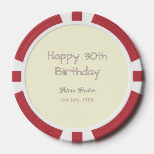 Lot De Jeton De Poker joyeux 30e anniversaire rose jaune gris pastel nom