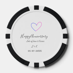 Lot De Jeton De Poker Joyeux anniversaire rose cœur bleu nom date simple