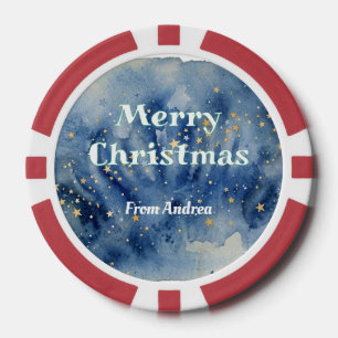 Lot De Jeton De Poker joyeux noël bleu blanc étoiles aquarelle jaune