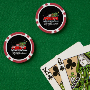 Lot De Jeton De Poker Joyeux Noël Vintage Camion Rouge avec Arbre