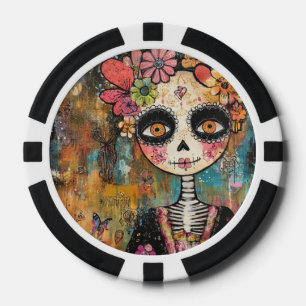 Lot De Jeton De Poker La Catrina squelette avec couronne de fleurs