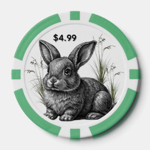 Lot De Jeton De Poker Lapin Gris Mignon Parmi les Herbes Grand Gagnant P