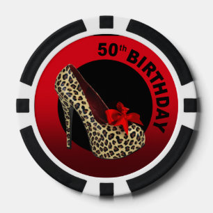 Lot De Jeton De Poker Leopard Stiletto 50e anniversaire rouge noir
