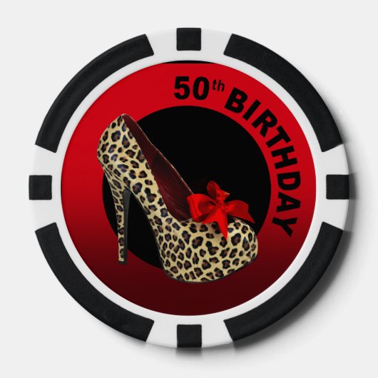 Lot De Jeton De Poker Leopard Stiletto 50e anniversaire rouge noir (Recto)