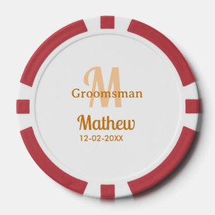 Lot De Jeton De Poker Lettre de nom de garçon d'honneur orange date masc