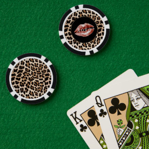 Lot De Jeton De Poker Lèvres rouges imprimé léopard XOXO