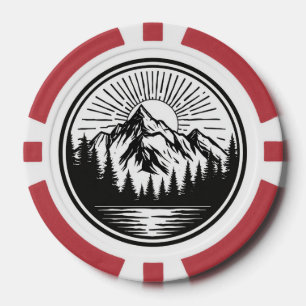 Lot De Jeton De Poker Logo Aventure Montagne Badge Camping Extérieur