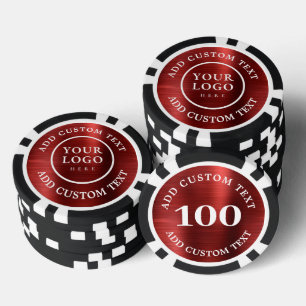 Lot De Jeton De Poker Logo & Texte Rouge Élégant Soirée Casino Entrepris