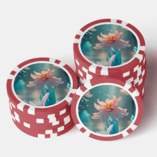 Lot De Jeton De Poker Lotus rose rêveur et papillon dans l'eau aqua