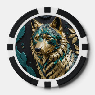 Lot De Jeton De Poker Loup turquoise et or