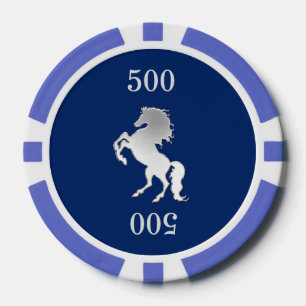 Lot De Jeton De Poker Majestic Horse Marine Bleu et argent