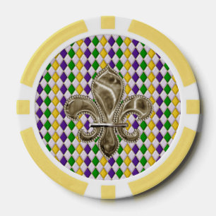 Lot De Jeton De Poker Mardi Gras Arlequin Motif 2 Avec Fleur de Lis