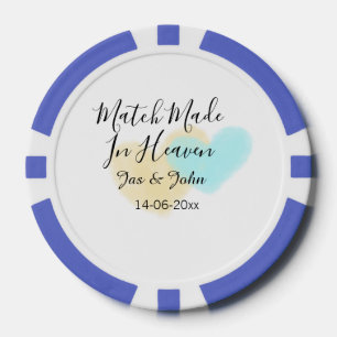 Lot De Jeton De Poker Mariage fait au ciel bleu jaune pastel cœur nom