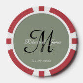 Lot De Jeton De Poker Mariage Nom de Script de Monogramme Vert Sauge  (Recto)