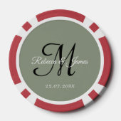 Lot De Jeton De Poker Mariage Nom de Script de Monogramme Vert Sauge  (Verso)