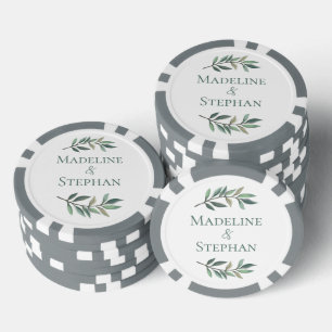 Lot De Jeton De Poker Mariage personnalisé avec feuille de eucalyptus ve