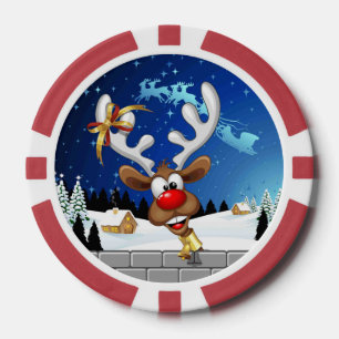 Lot De Jeton De Poker Mème de Noël drôle de renne qui regarde par-dessus