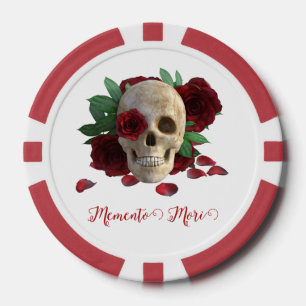 Lot De Jeton De Poker Memento Mori. Crâne aux roses rouges