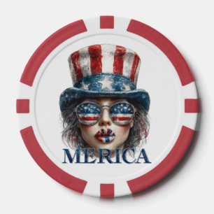 Lot De Jeton De Poker Merica Girl, 4 juillet Glam Girl with Stars