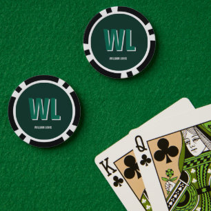 Lot De Jeton De Poker Minimaliste Monogramme Vert Émeraude Personnalisé