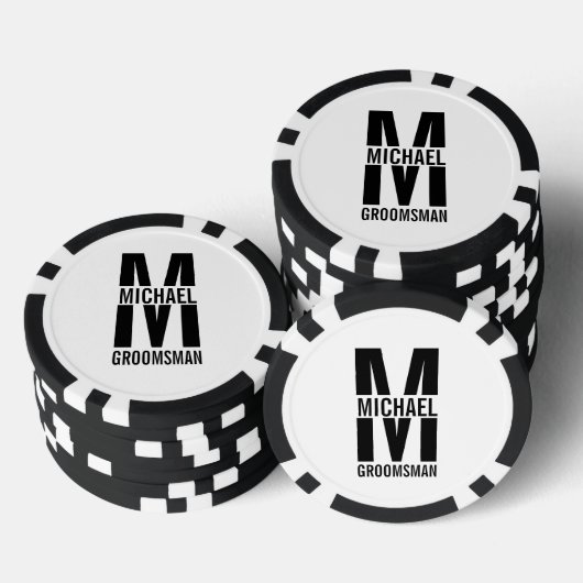 Lot De Jeton De Poker Modern Personalized Groomsmen Monogram and Name (Empiler)